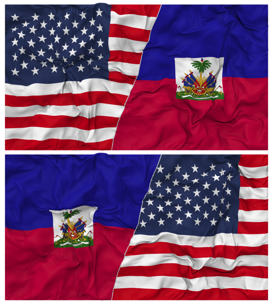 Haiti and United States Half Combined Flags Background with Cloth Bump Texture, Bilateral Relations, Peace and Conflict, 3D Rendering png