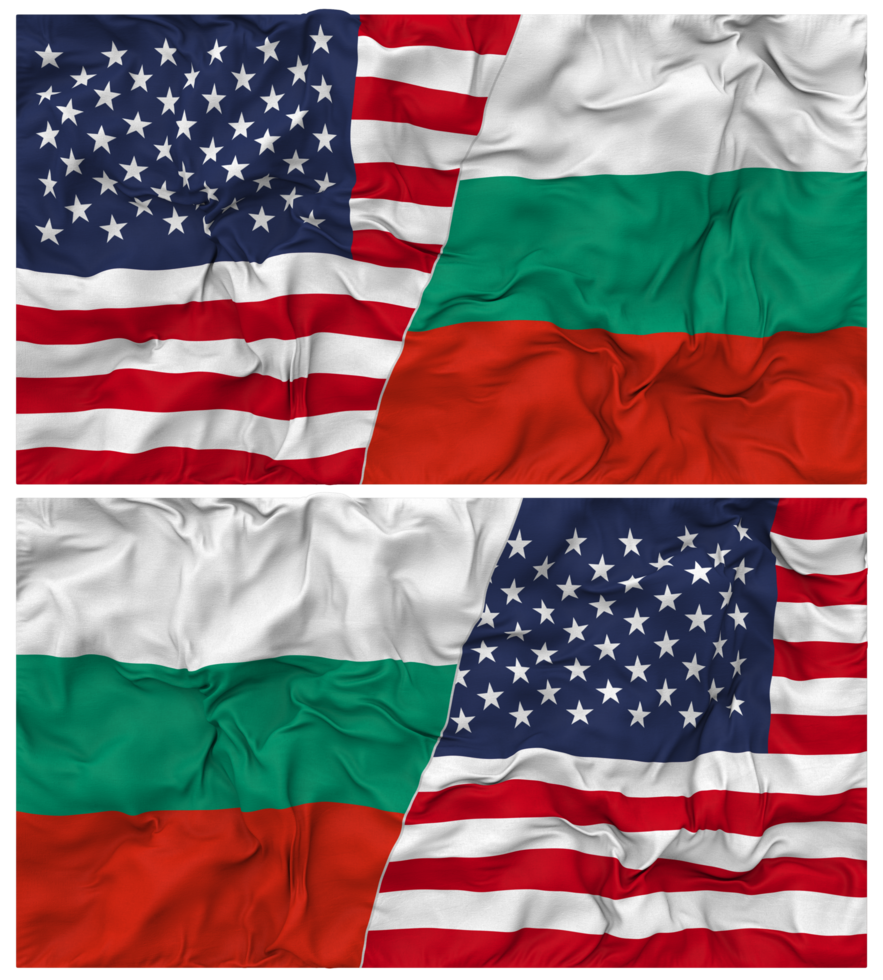 Bulgaria and United States Half Combined Flags Background with Cloth Bump Texture, Bilateral Relations, Peace and Conflict, 3D Rendering png