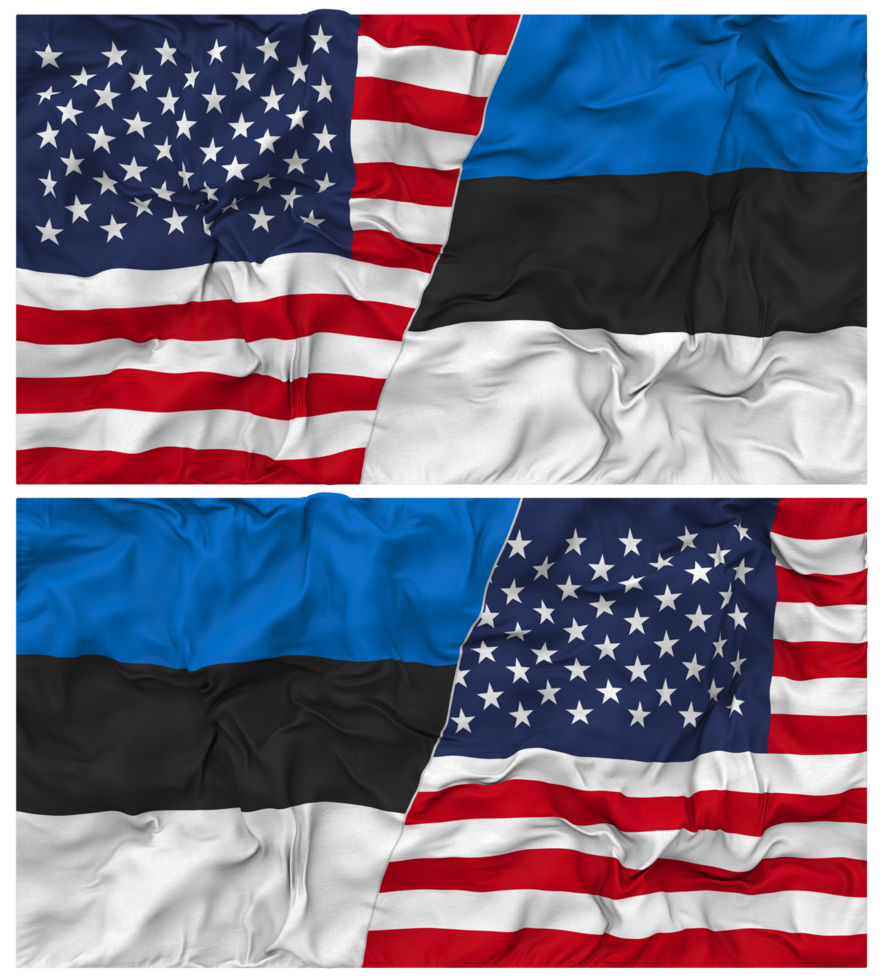 Estonia and United States Half Combined Flags Background with Cloth Bump Texture, Bilateral Relations, Peace and Conflict, 3D Rendering png