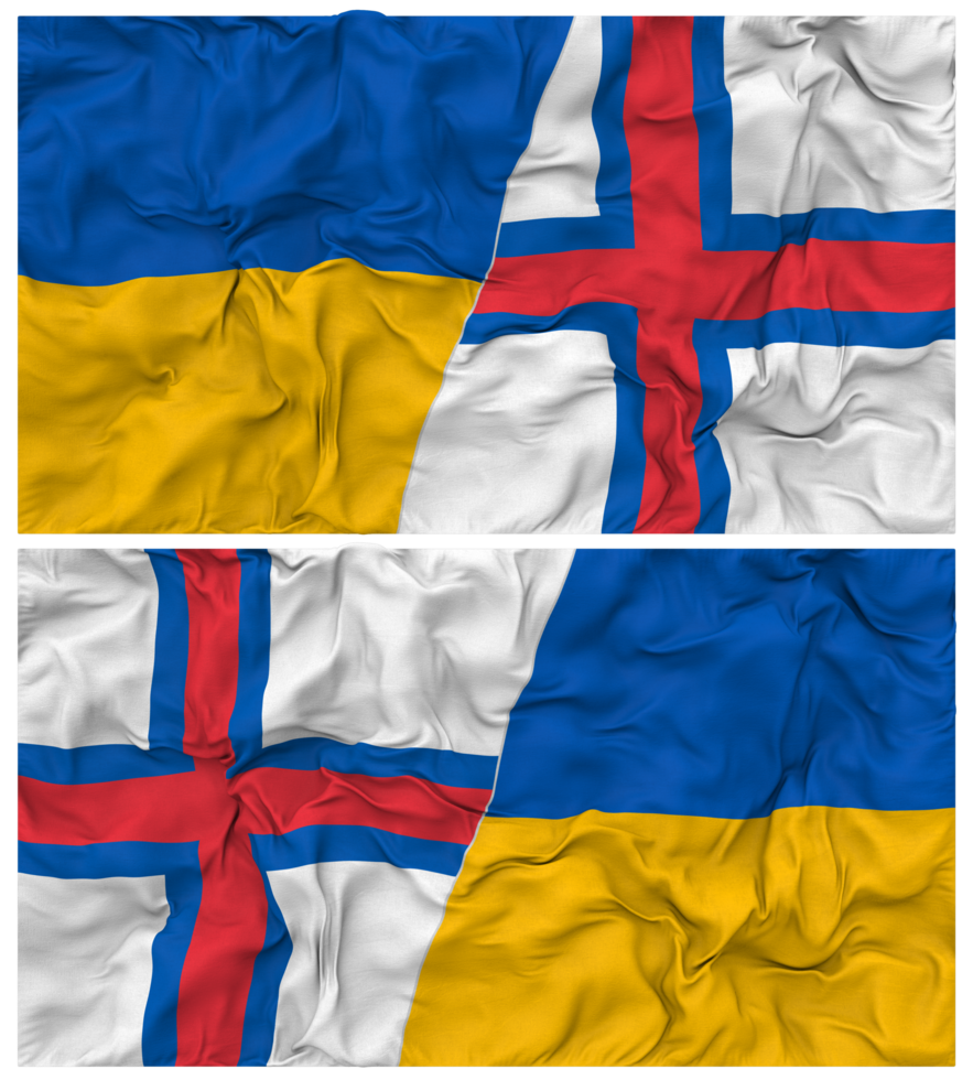 Faroe Islands and Ukraine Half Combined Flags Background with Cloth Bump Texture, Bilateral Relations, Peace and Conflict, 3D Rendering png