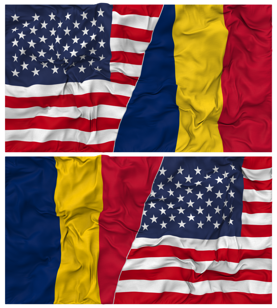 Chad and United States Half Combined Flags Background with Cloth Bump Texture, Bilateral Relations, Peace and Conflict, 3D Rendering png