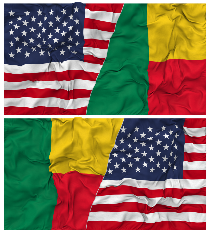 Benin and United States Half Combined Flags Background with Cloth Bump Texture, Bilateral Relations, Peace and Conflict, 3D Rendering png