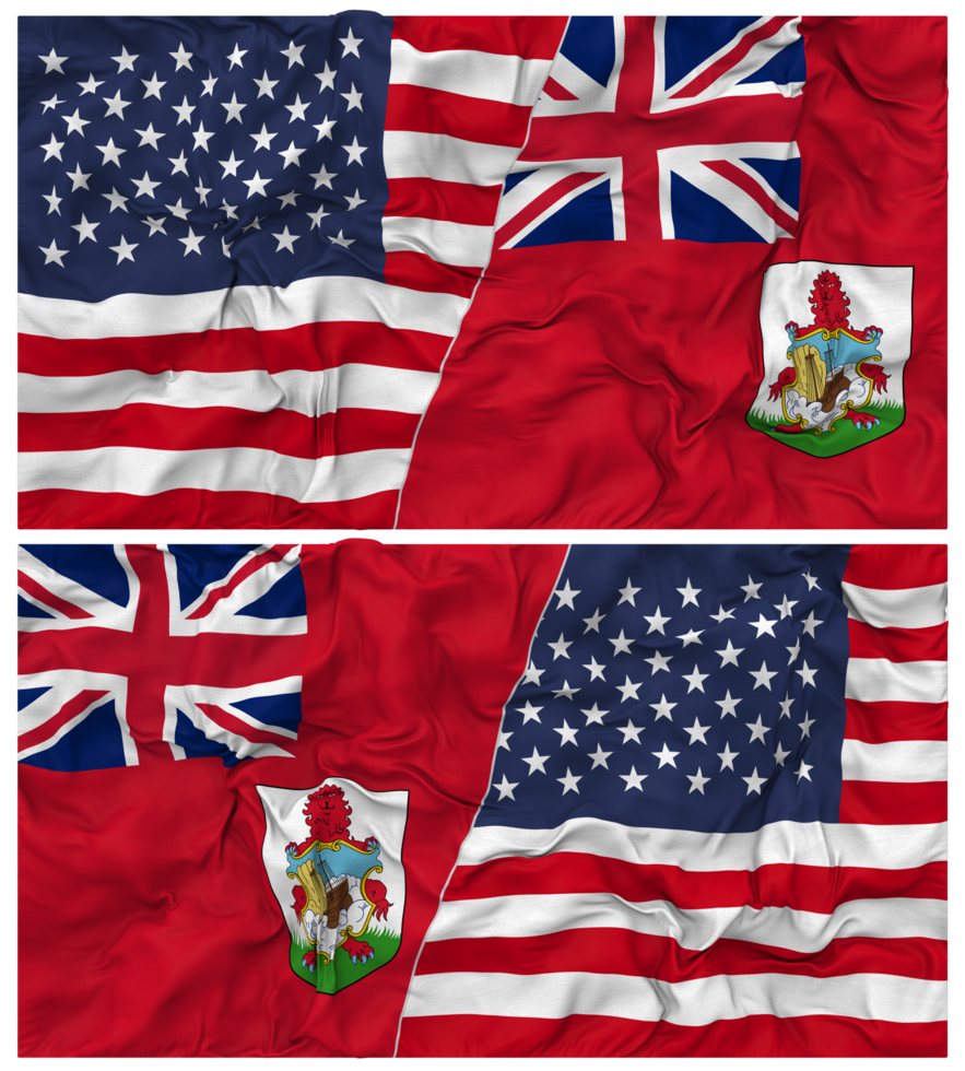 Bermuda and United States Half Combined Flags Background with Cloth Bump Texture, Bilateral Relations, Peace and Conflict, 3D Rendering png