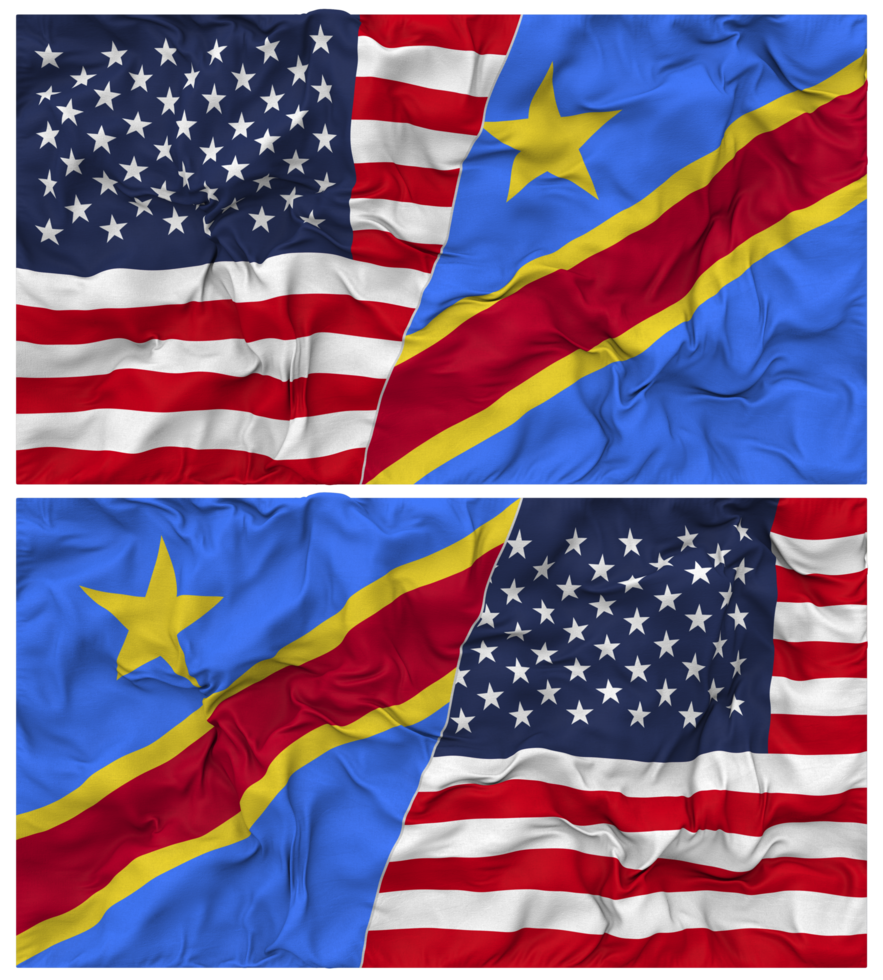 DR Congo and United States Half Combined Flags Background with Cloth Bump Texture, Bilateral Relations, Peace and Conflict, 3D Rendering png