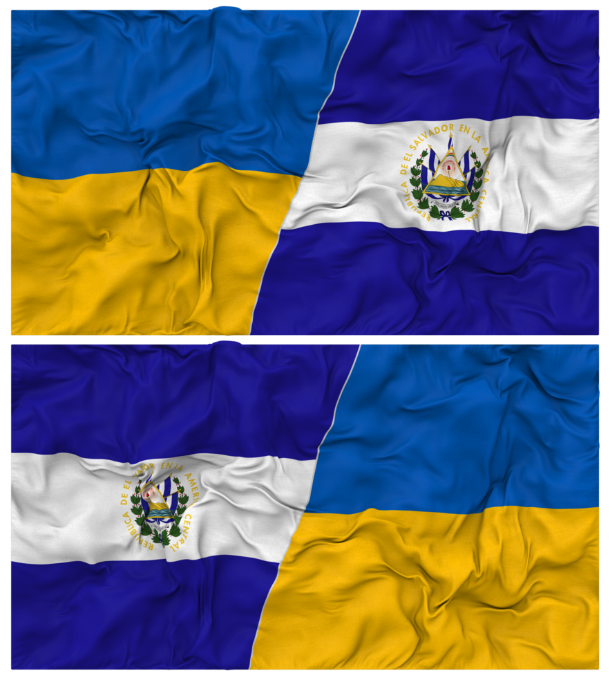 El Salvador and Ukraine Half Combined Flags Background with Cloth Bump Texture, Bilateral Relations, Peace and Conflict, 3D Rendering png