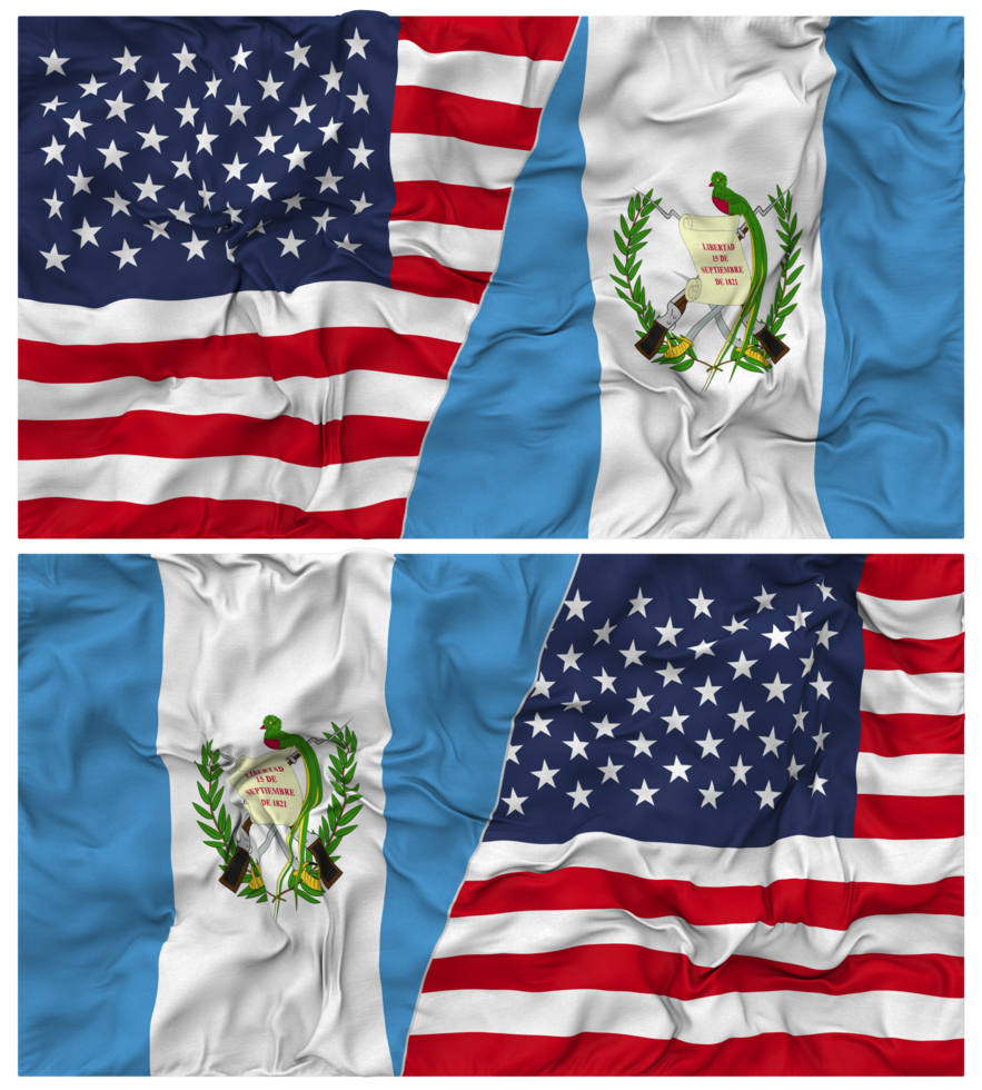 Guatemala and United States Half Combined Flags Background with Cloth Bump Texture, Bilateral Relations, Peace and Conflict, 3D Rendering png