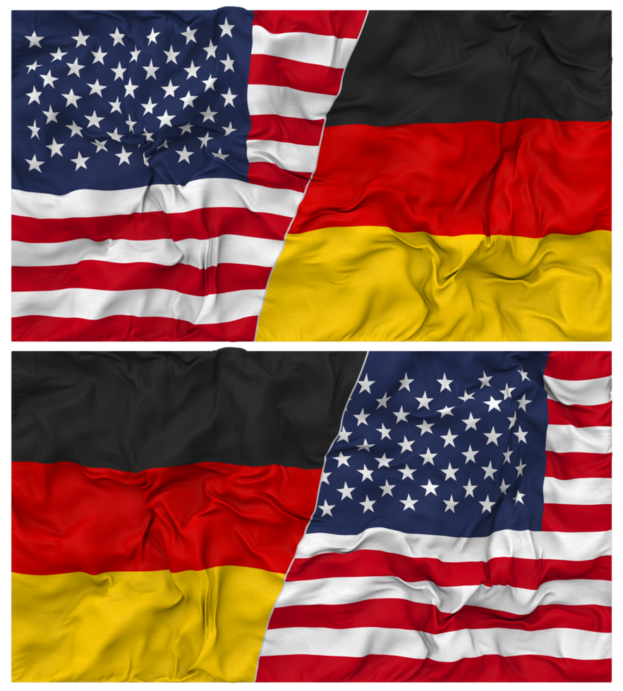 Germany and United States Half Combined Flags Background with Cloth Bump Texture, Bilateral Relations, Peace and Conflict, 3D Rendering png