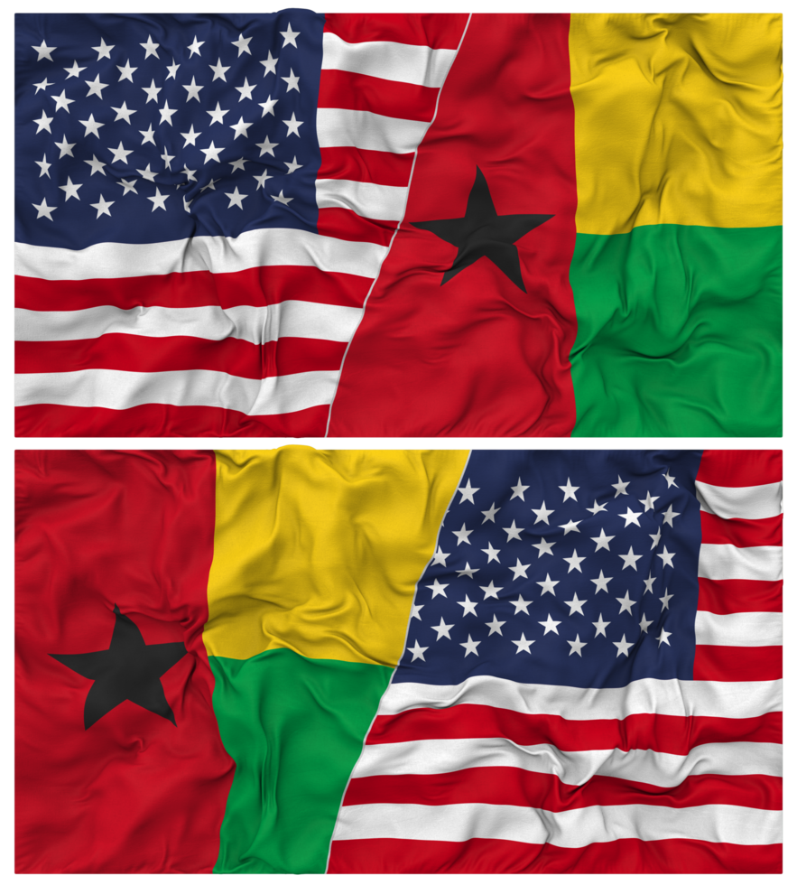 Guinea Bissau and United States Half Combined Flags Background with Cloth Bump Texture, Bilateral Relations, Peace and Conflict, 3D Rendering png