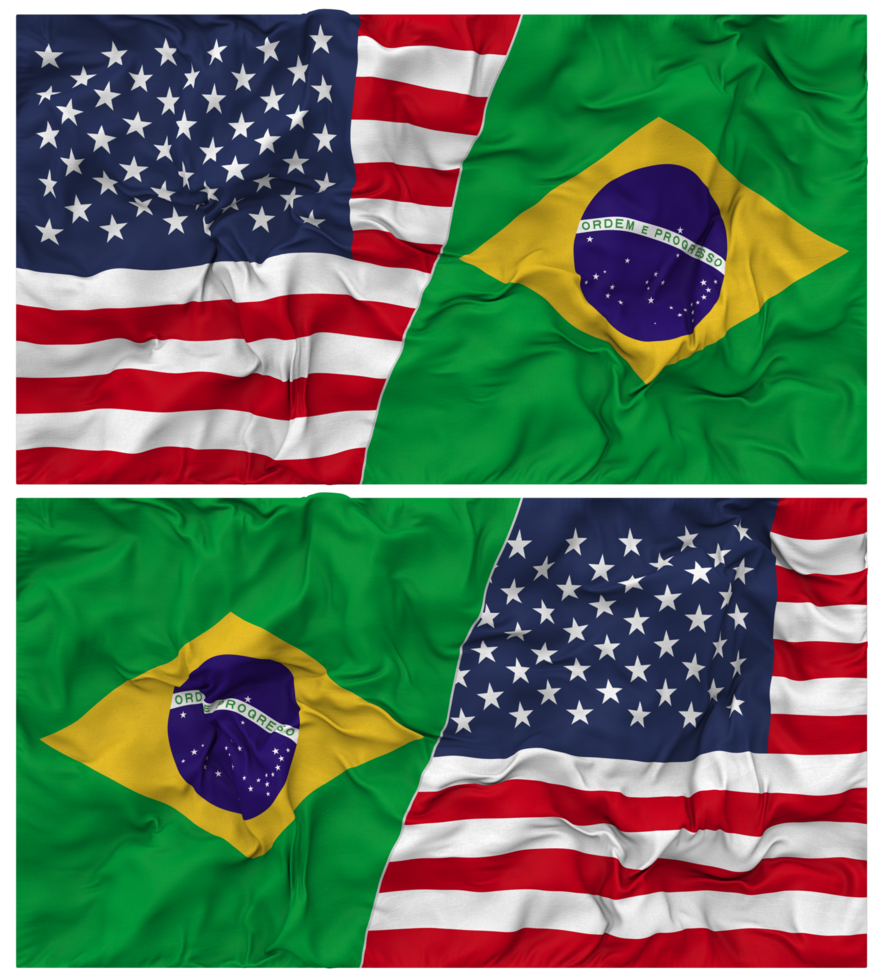 Brazil and United States Half Combined Flags Background with Cloth Bump Texture, Bilateral Relations, Peace and Conflict, 3D Rendering png