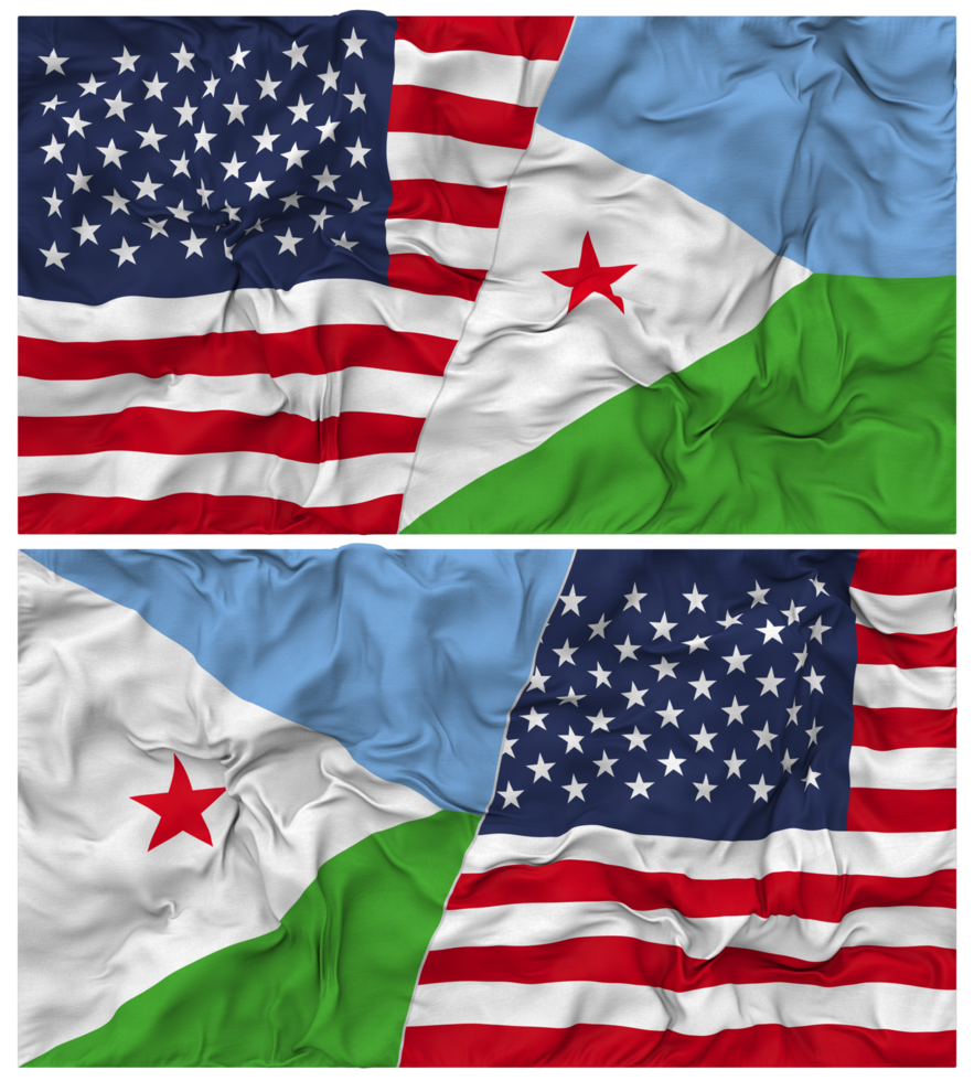 Djibouti and United States Half Combined Flags Background with Cloth Bump Texture, Bilateral Relations, Peace and Conflict, 3D Rendering png