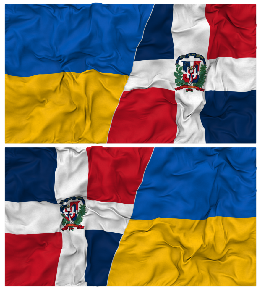 Dominican Republic and Ukraine Half Combined Flags Background with Cloth Bump Texture, Bilateral Relations, Peace and Conflict, 3D Rendering png
