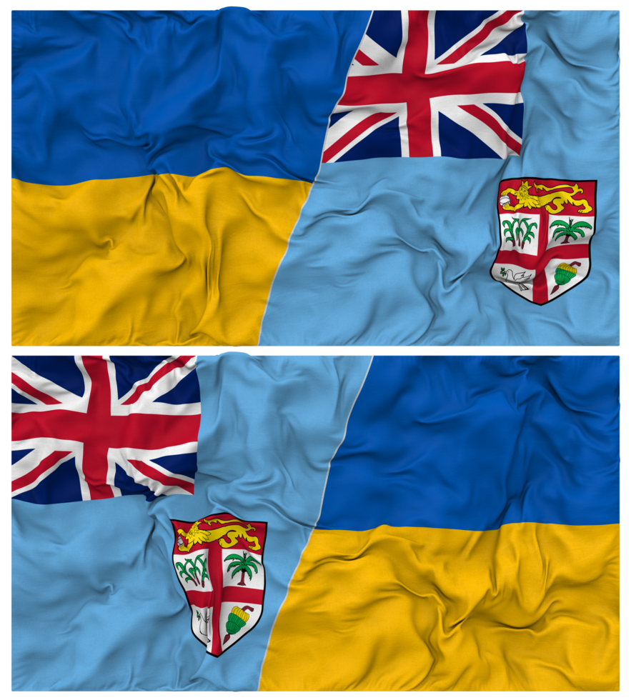 Fiji and Ukraine Half Combined Flags Background with Cloth Bump Texture, Bilateral Relations, Peace and Conflict, 3D Rendering png