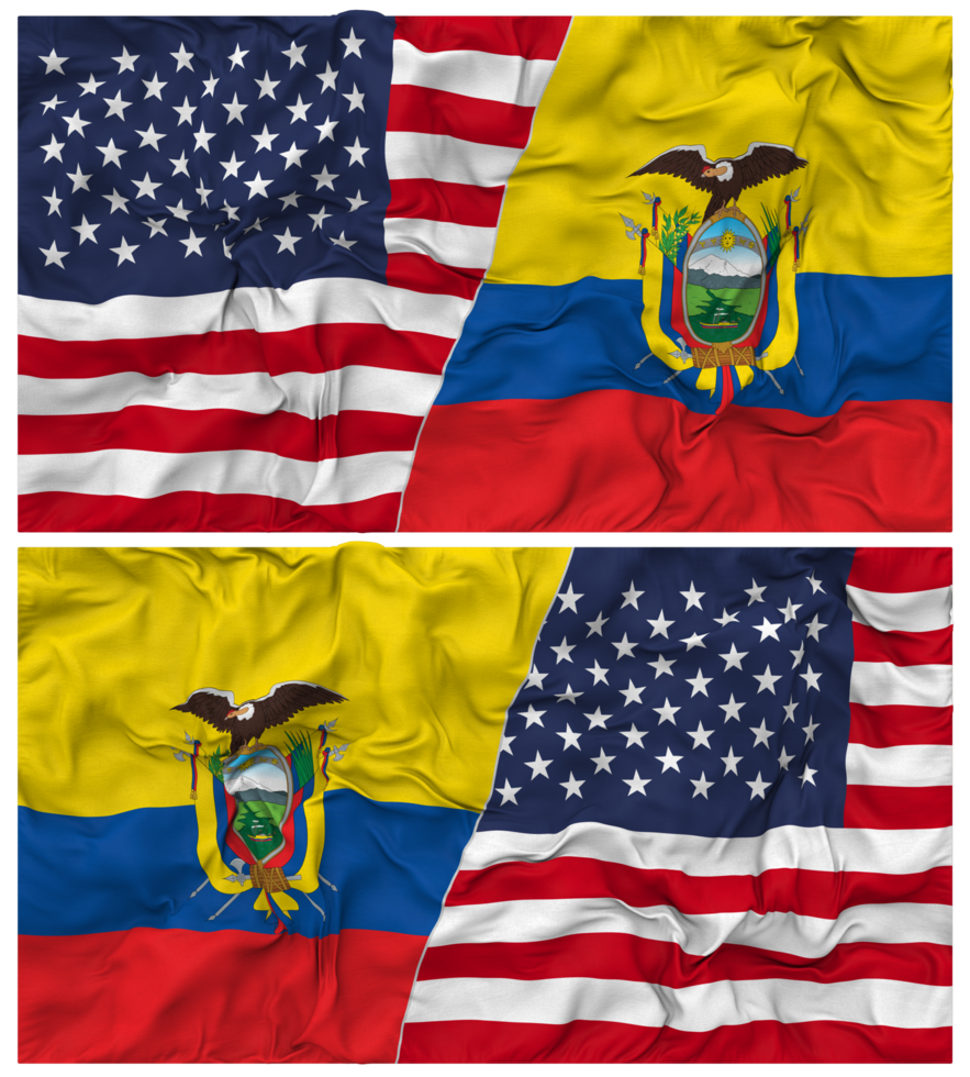 Ecuador and United States Half Combined Flags Background with Cloth Bump Texture, Bilateral Relations, Peace and Conflict, 3D Rendering png