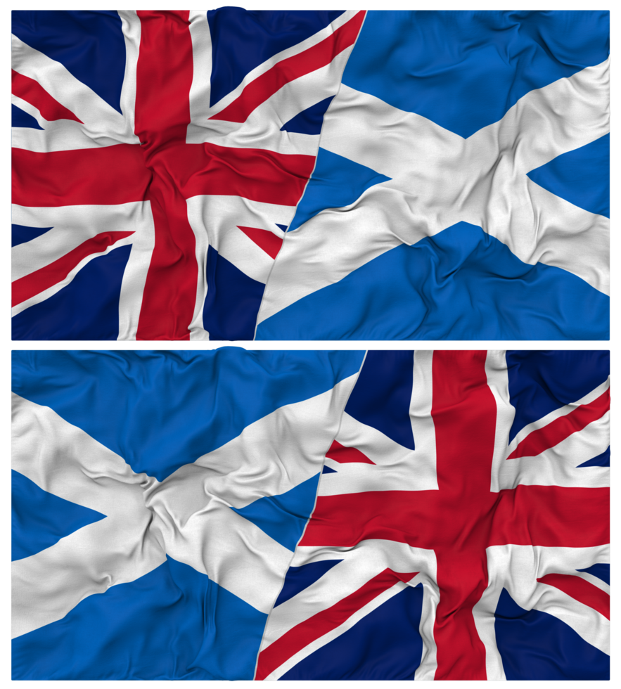 Scotland and United Kingdom Half Combined Flags Background with Cloth Bump Texture, Bilateral Relations, Peace and Conflict, 3D Rendering png