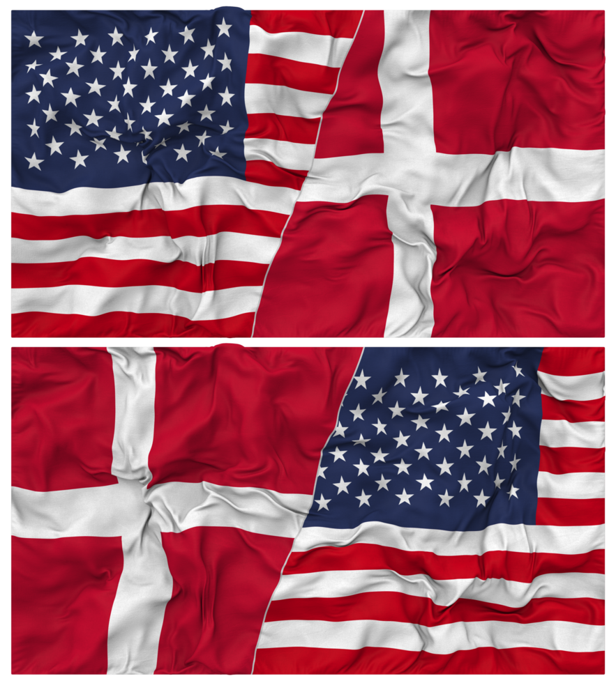 Denmark and United States Half Combined Flags Background with Cloth Bump Texture, Bilateral Relations, Peace and Conflict, 3D Rendering png