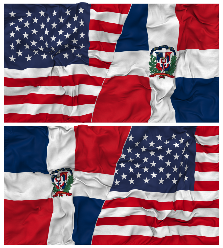 Dominican Republic and United States Half Combined Flags Background with Cloth Bump Texture, Bilateral Relations, Peace and Conflict, 3D Rendering png
