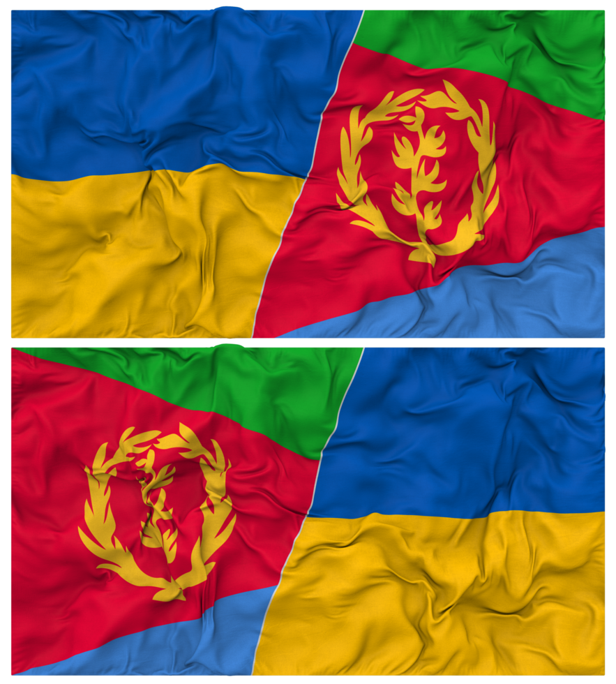 Eritrea and Ukraine Half Combined Flags Background with Cloth Bump Texture, Bilateral Relations, Peace and Conflict, 3D Rendering png