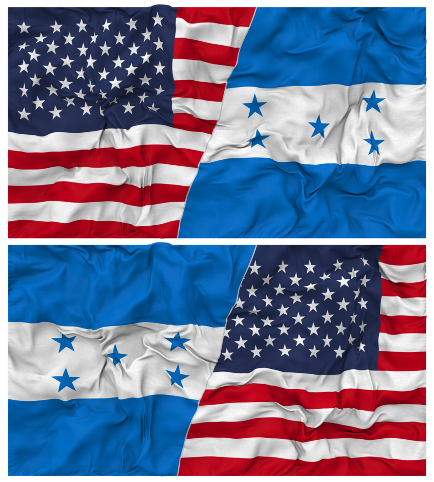 Honduras and United States Half Combined Flags Background with Cloth Bump Texture, Bilateral Relations, Peace and Conflict, 3D Rendering png
