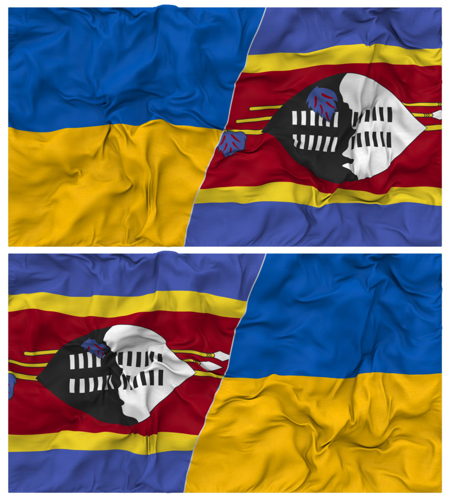 Eswatini and Ukraine Half Combined Flags Background with Cloth Bump Texture, Bilateral Relations, Peace and Conflict, 3D Rendering png