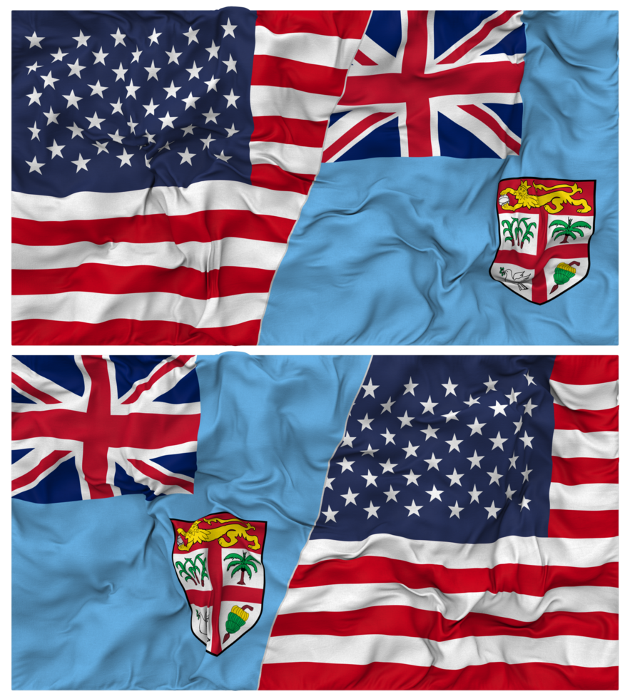 Fiji and United States Half Combined Flags Background with Cloth Bump