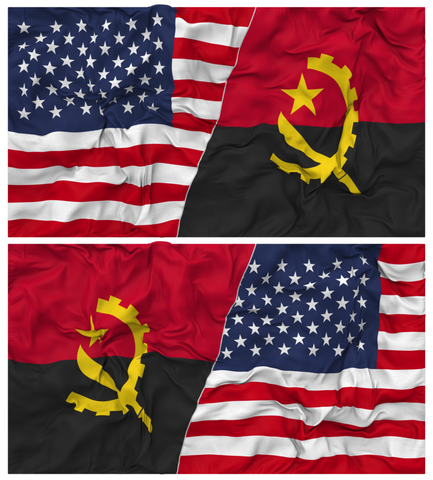 Angola and United States Half Combined Flags Background with Cloth Bump Texture, Bilateral Relations, Peace and Conflict, 3D Rendering png