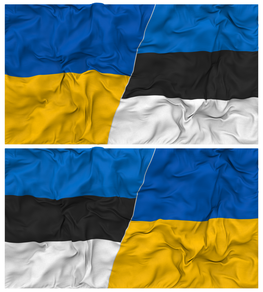 Estonia and Ukraine Half Combined Flags Background with Cloth Bump Texture, Bilateral Relations, Peace and Conflict, 3D Rendering png