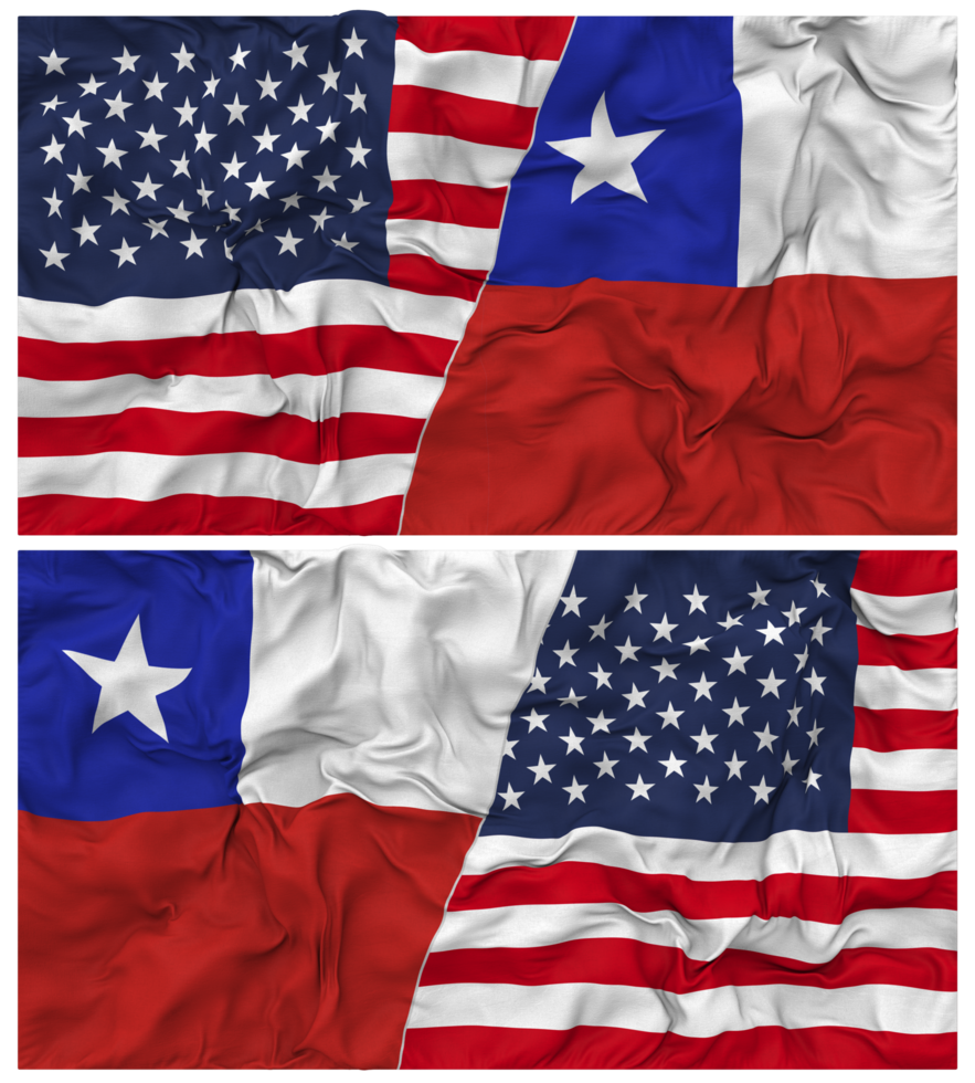 Chile and United States Half Combined Flags Background with Cloth Bump Texture, Bilateral Relations, Peace and Conflict, 3D Rendering png