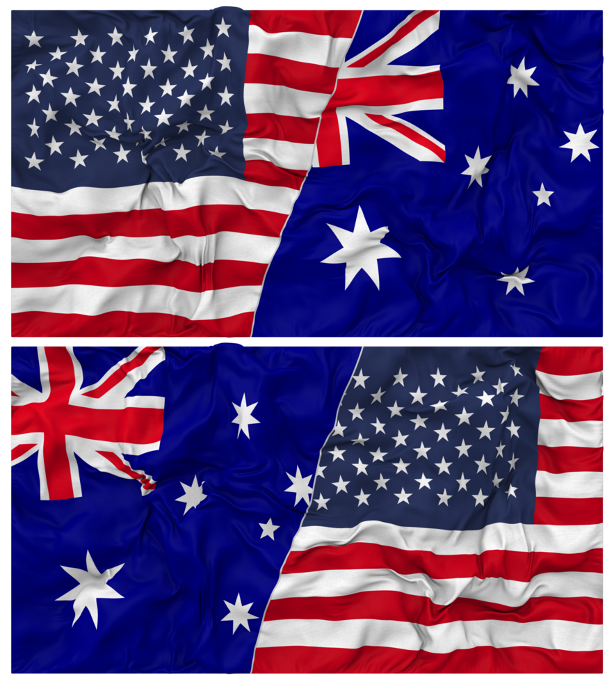 Australia and United States Half Combined Flags Background with Cloth Bump Texture, Bilateral Relations, Peace and Conflict, 3D Rendering png