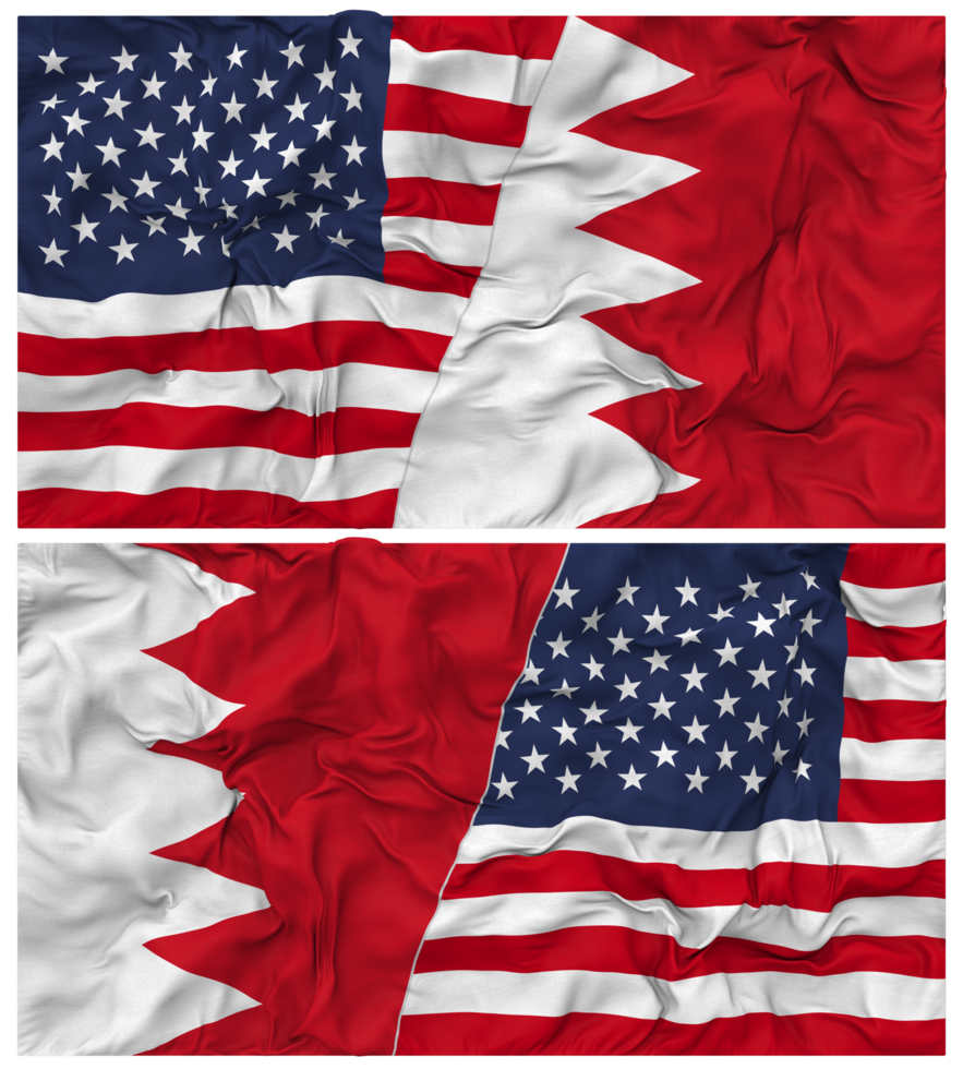 Bahrain and United States Half Combined Flags Background with Cloth Bump Texture, Bilateral Relations, Peace and Conflict, 3D Rendering png