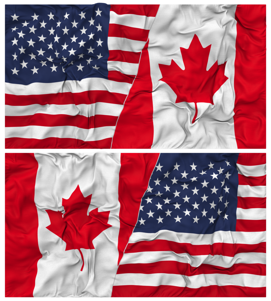 Canada and United States Half Combined Flags Background with Cloth Bump Texture, Bilateral Relations, Peace and Conflict, 3D Rendering png