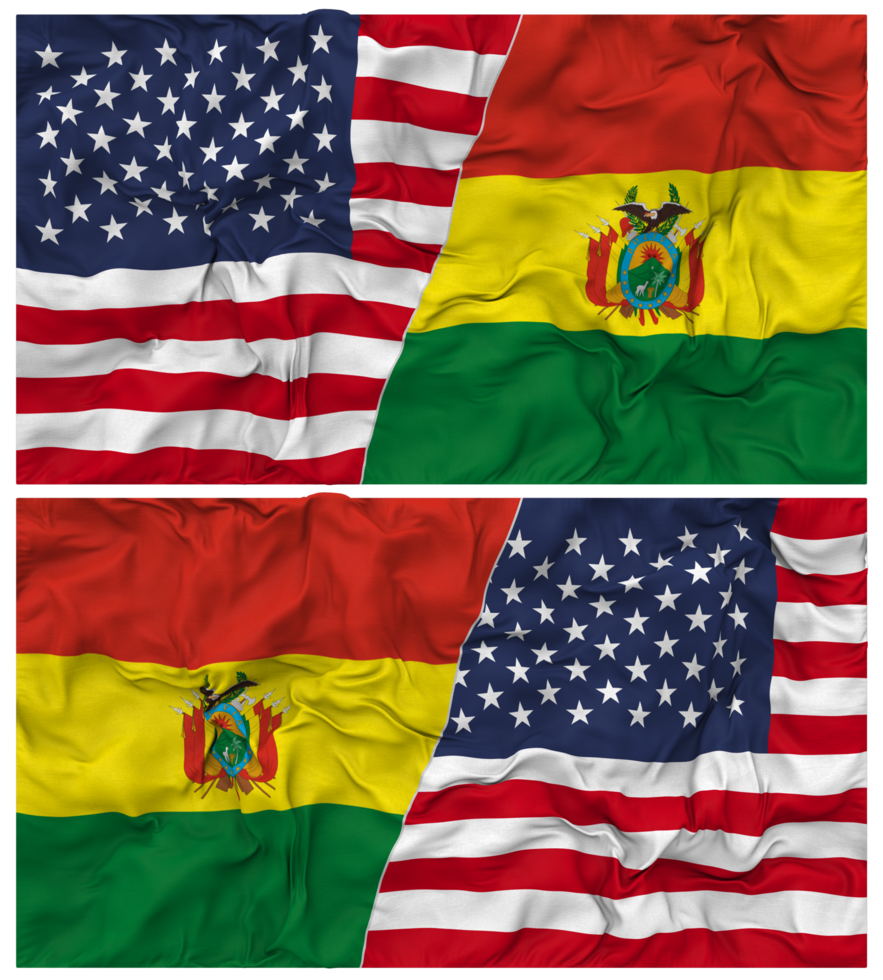 Bolivia and United States Half Combined Flags Background with Cloth Bump Texture, Bilateral Relations, Peace and Conflict, 3D Rendering png