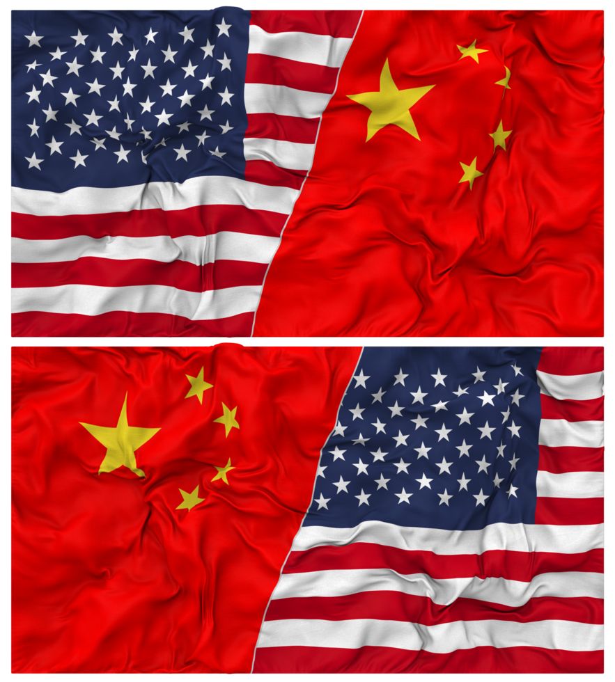 China and United States Half Combined Flags Background with Cloth Bump Texture, Bilateral Relations, Peace and Conflict, 3D Rendering png
