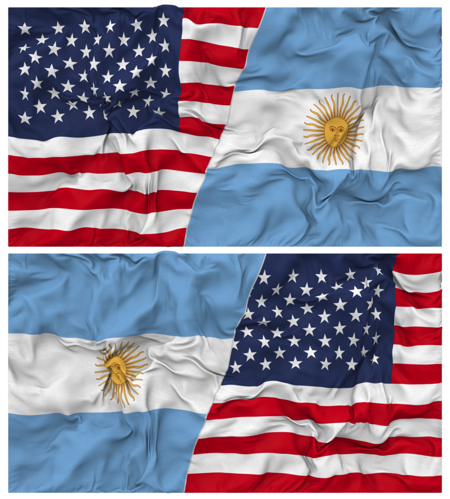 Argentina and United States Half Combined Flags Background with Cloth Bump Texture, Bilateral Relations, Peace and Conflict, 3D Rendering png