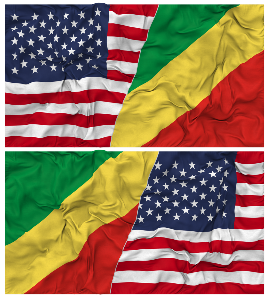 Congo and United States Half Combined Flags Background with Cloth Bump Texture, Bilateral Relations, Peace and Conflict, 3D Rendering png