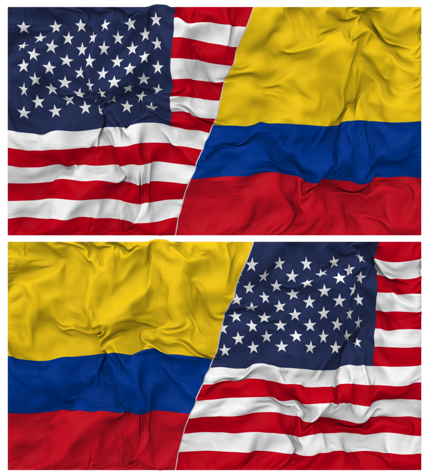 Colombia and United States Half Combined Flags Background with Cloth Bump Texture, Bilateral Relations, Peace and Conflict, 3D Rendering png