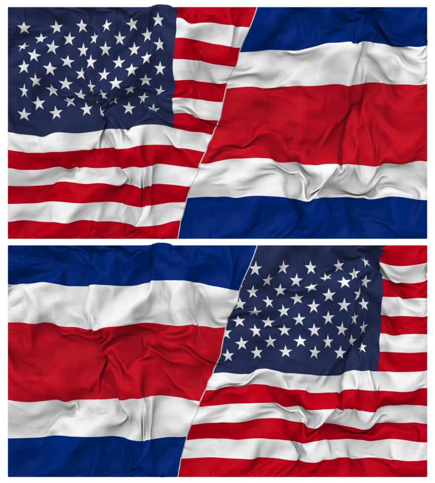 Costa Rica and United States Half Combined Flags Background with Cloth Bump Texture, Bilateral Relations, Peace and Conflict, 3D Rendering png