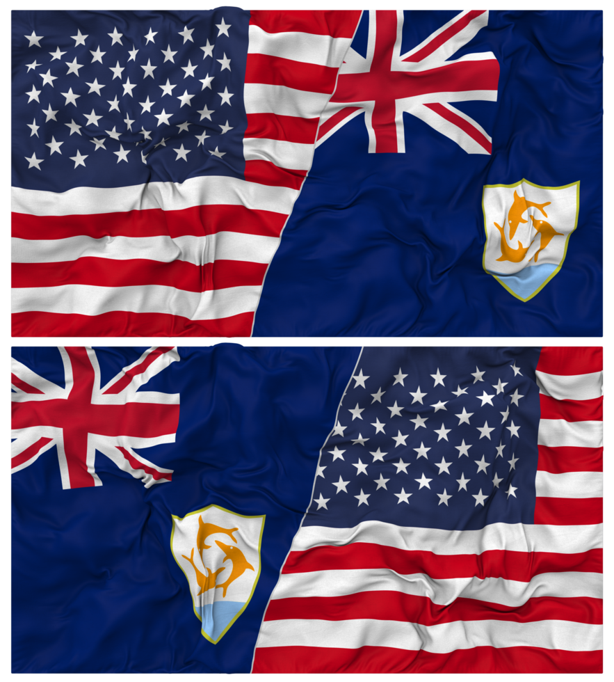 Anguilla and United States Half Combined Flags Background with Cloth Bump Texture, Bilateral Relations, Peace and Conflict, 3D Rendering png