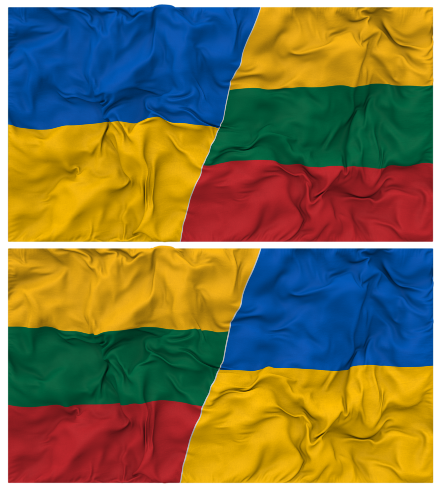 Lithuania and Ukraine Half Combined Flags Background with Cloth Bump Texture, Bilateral Relations, Peace and Conflict, 3D Rendering png
