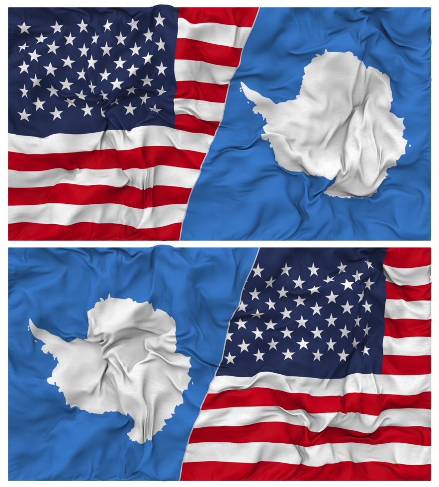 Antarctica and United States Half Combined Flags Background with Cloth Bump Texture, Bilateral Relations, Peace and Conflict, 3D Rendering png