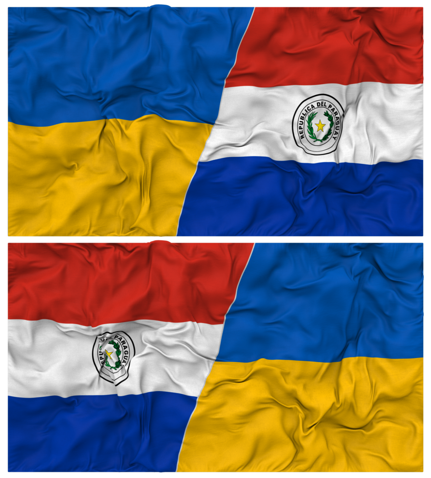 Paraguay and Ukraine Half Combined Flags Background with Cloth Bump Texture, Bilateral Relations, Peace and Conflict, 3D Rendering png