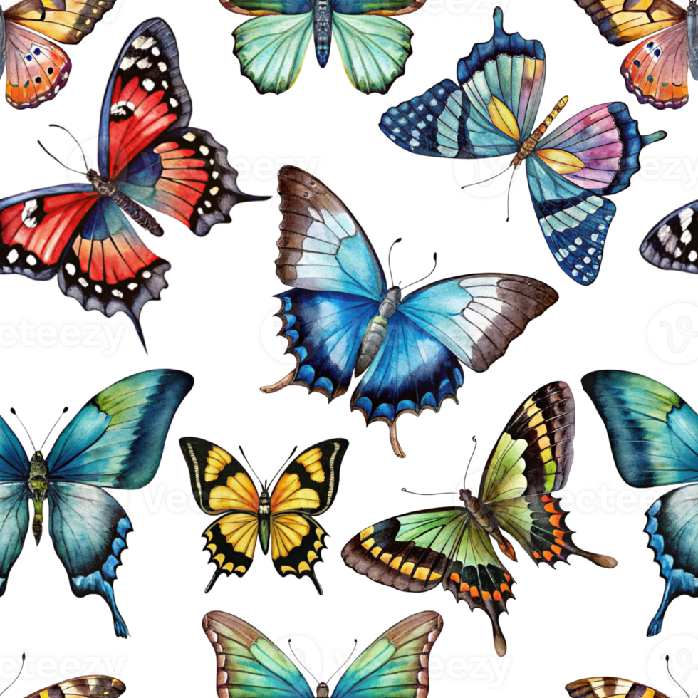 A colorful butterfly pattern with various shades of blue, green, and red. The butterflies are arranged in a way that creates a sense of movement and harmony. Scene is one of joy and beauty. png