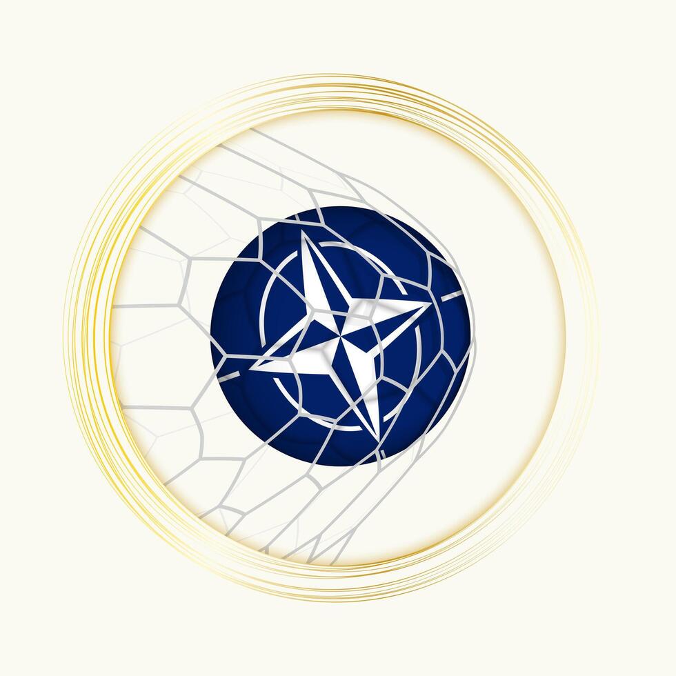 Nato scoring goal, abstract football symbol with illustration of Nato ball in soccer net. vector