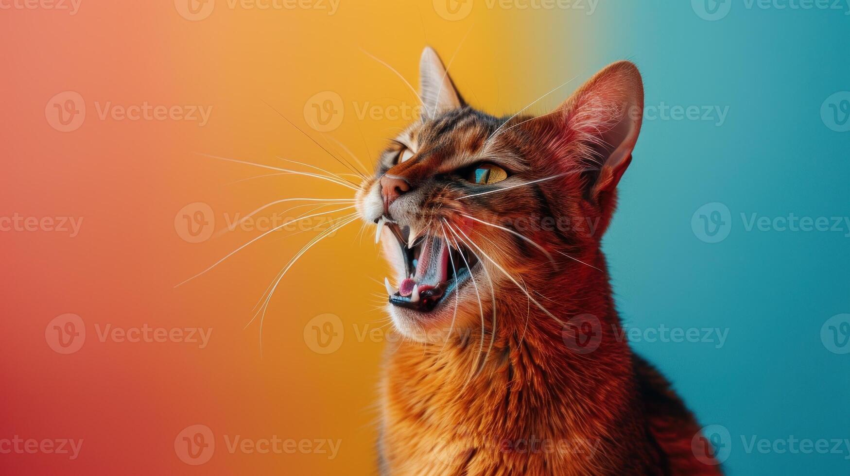 Somali, angry cat baring its teeth, studio lighting pastel background photo