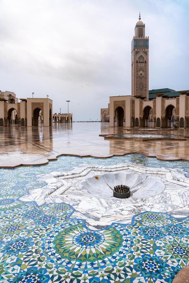 Casablanca, Morocco -march 25, 2024-view of the famous Hassan Second Mosque during a rainy day photo