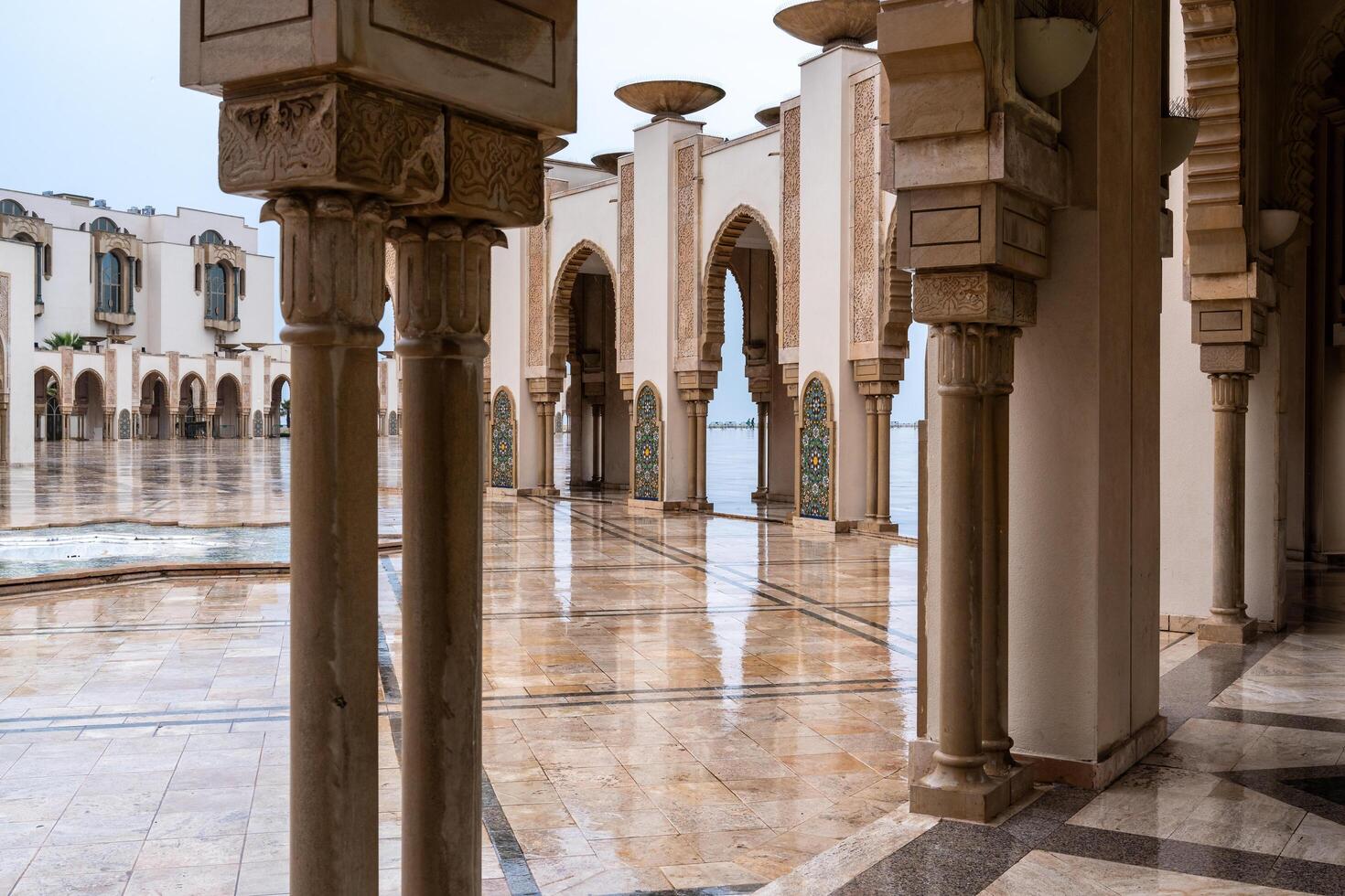 Casablanca, Morocco -march 25, 2024-view of the famous Hassan Second Mosque during a rainy day photo