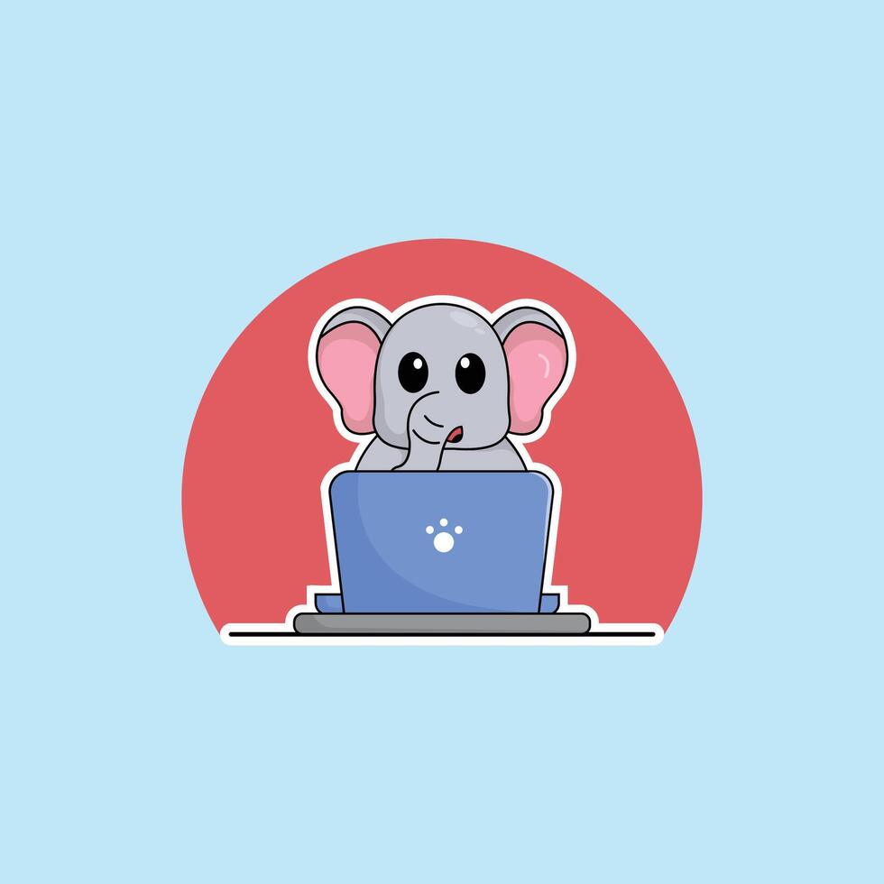 linda animal elefante dibujos animados trabajando a ordenador portátil ilustración animal tecnología concepto prima plano dibujos animados vector