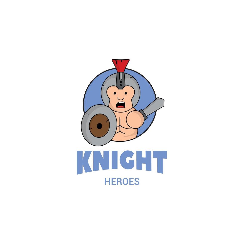 linda mascota logo dibujos animados gladiador con proteger y espada.caballero concepto ilustración mascota logo personaje vector