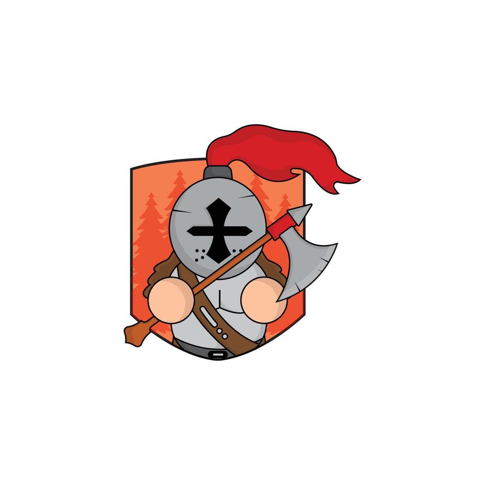 cute cartoon gladiator with shield and sword icon illustration. kingdom concept illustration premium cartoon,flat style cartoon vector