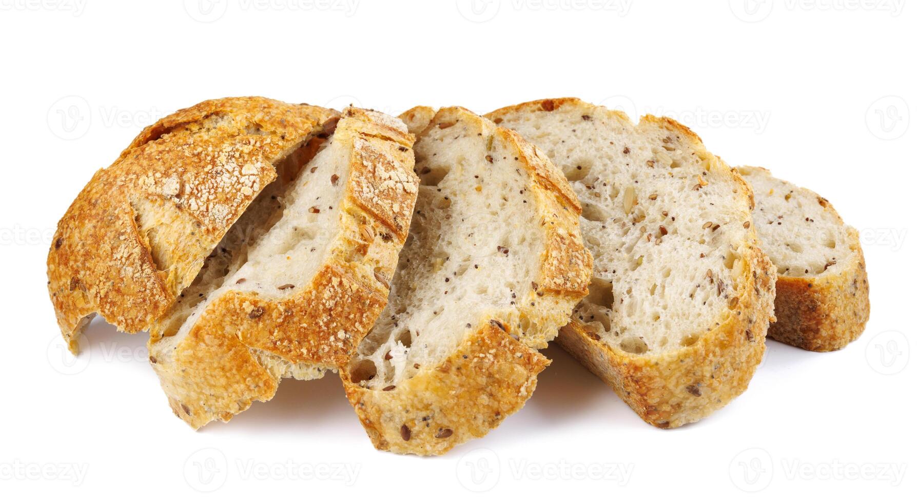 pan de un pan cortar dentro piezas aislado en un blanco antecedentes. piezas de un pan. Arte un pan. foto
