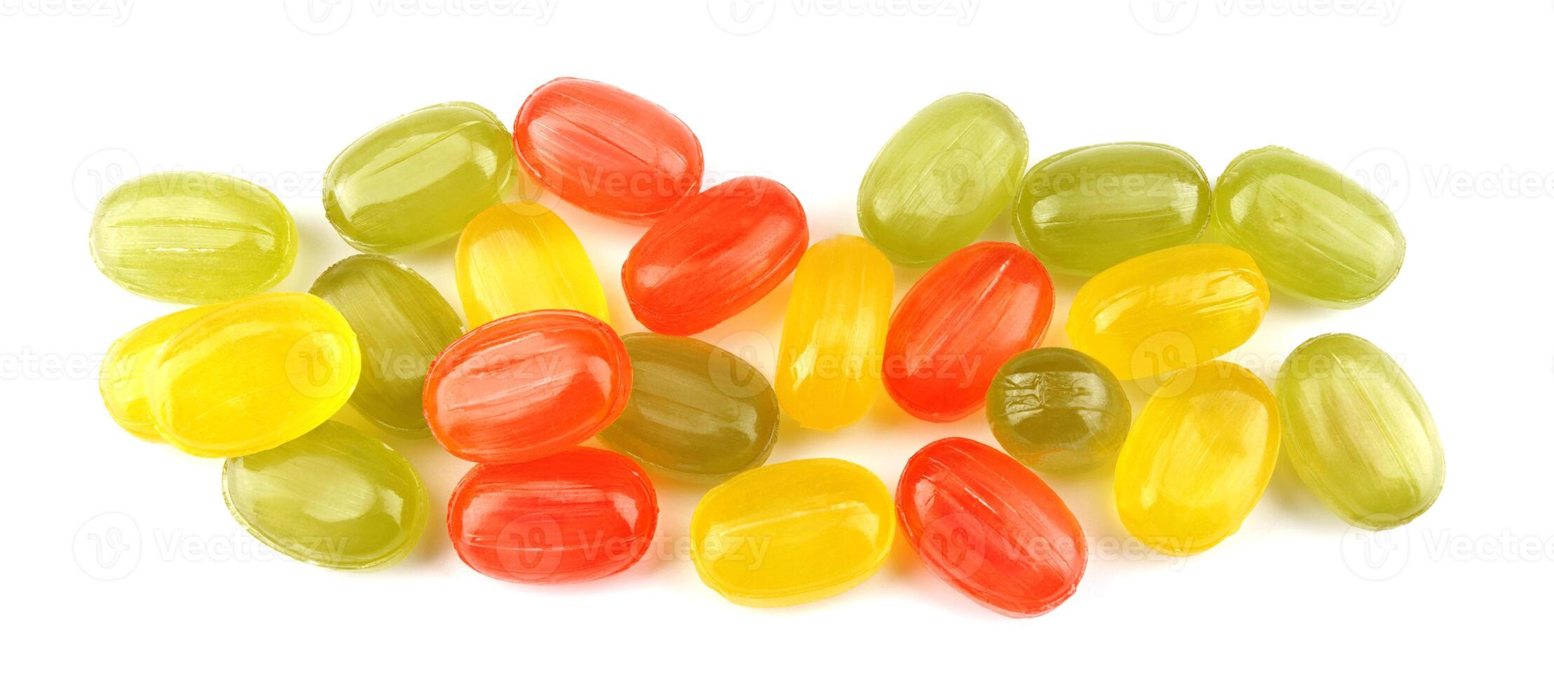 colorful fruit hard candy isolated on white. lollipop, candy, sweetmeat photo